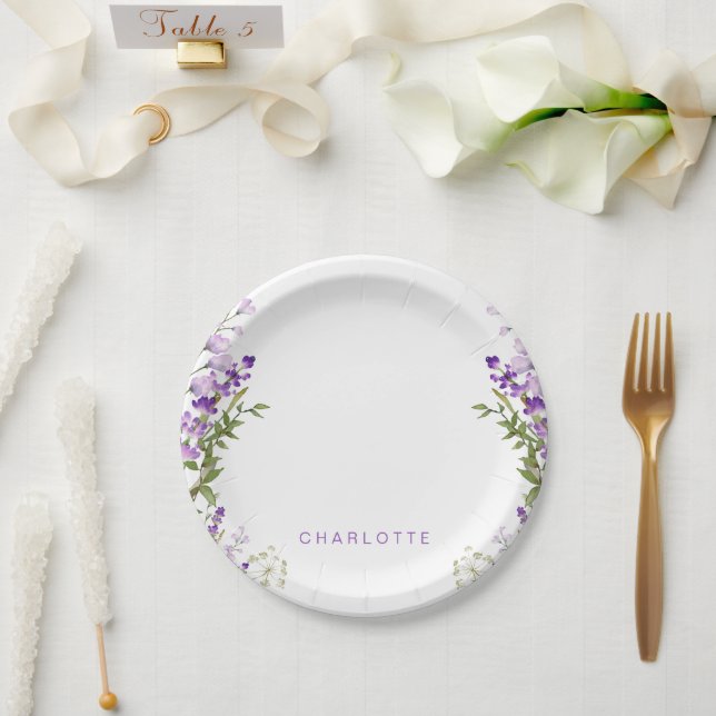 Personalized Name Greenery Lavender Shower Paper Plate (Wedding)