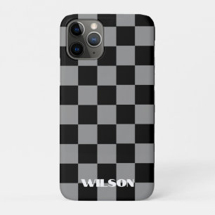 Personalized name grey &black chequered iPhone 11 pro case