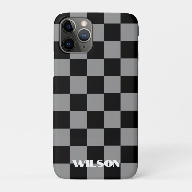Personalized name grey &black chequered  Case-Mate iPhone case (Back)