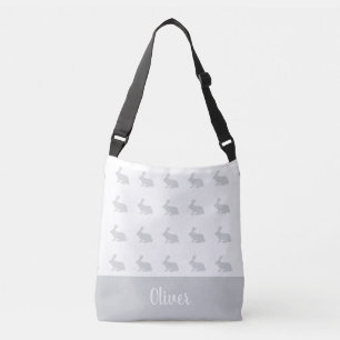 Personalized name grey bunny rabbit baby bag
