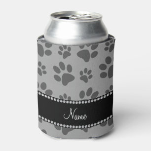 Personalized name grey dog paw prints can cooler