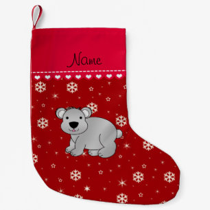 Personalized name grey koala red snowflakes small christmas stocking