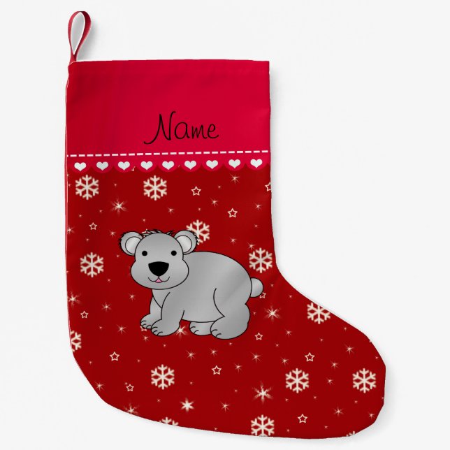 Personalized name grey koala red snowflakes small christmas stocking (Front)