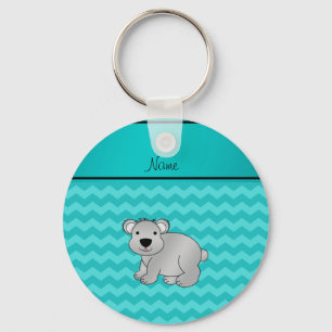 Personalized name grey koala turquoise chevrons keychain