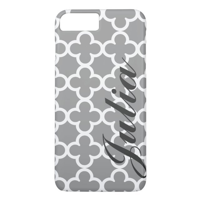 Personalized Name Grey Quatrefoil Pattern Case-Mate iPhone Case (Back)