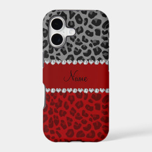 Personalized name grey red leopard pattern