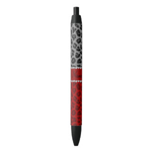 Personalized name grey red leopard pattern black ink pen