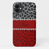 Personalized name grey red leopard pattern