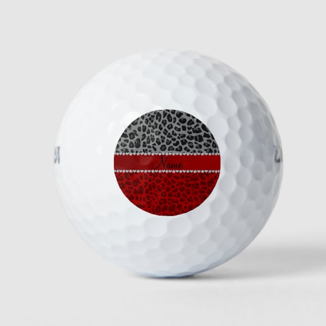Personalized name grey red leopard pattern golf balls (Front)