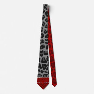 Personalized name grey red leopard pattern tie