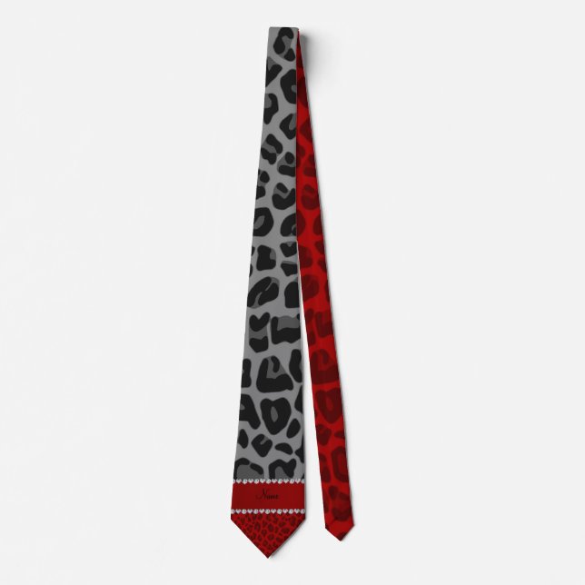 Personalized name grey red leopard pattern tie (Front)