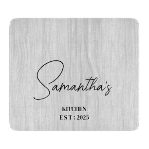 Personalized Name Grey Wood Farmhouse Kitchen  Cutting Board