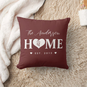 Personalized Name Greyish Red HOME Throw Pillow