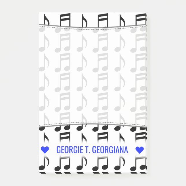 Personalized Name; Grid of Musical Notes Notes (Front)