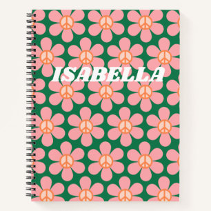 Personalized Name Groovy Floral Peace School Notebook