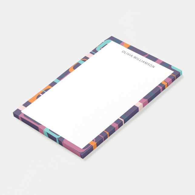 Personalized Name Groovy Retro Purple Border Post-it Notes (Angled)