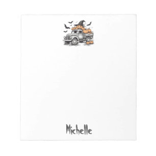 Personalized Name Halloween Truck Pumpkins bats Notepad