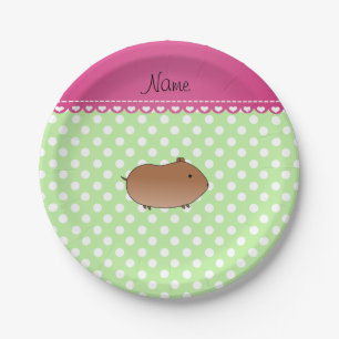 Personalized name hamster green white dots paper plate