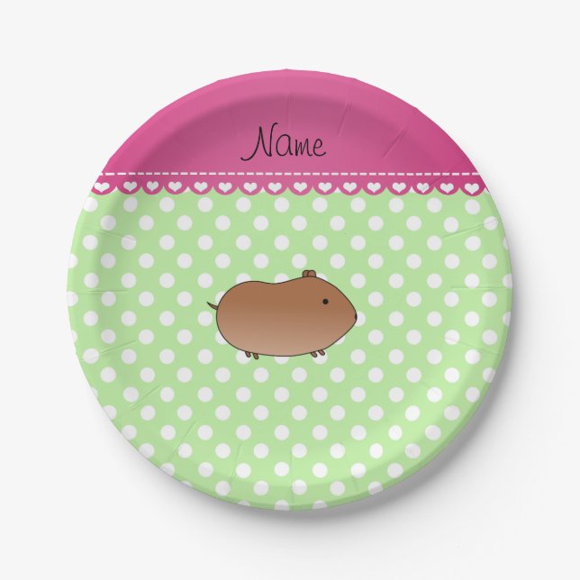Personalized name hamster green white dots paper plate (Front)