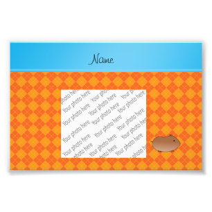 Personalized name hamster orange argyle photo print