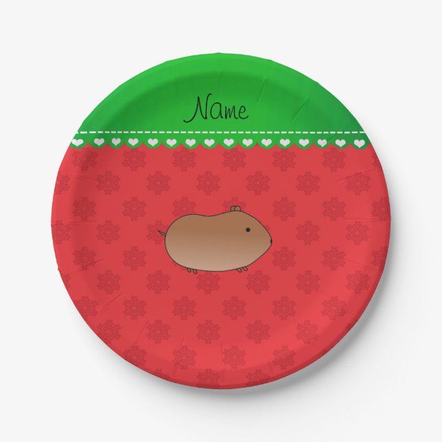 Personalized name hamster red snowflakes paper plate (Front)