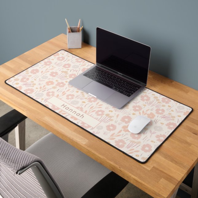 Personalized Name Hand Drawn Floral Cute Feminine Desk Mat (Office 2)