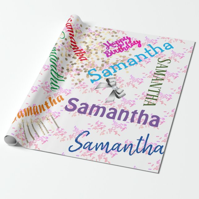 Personalized Name Happy Birthday Wrapping Paper (Unrolled)