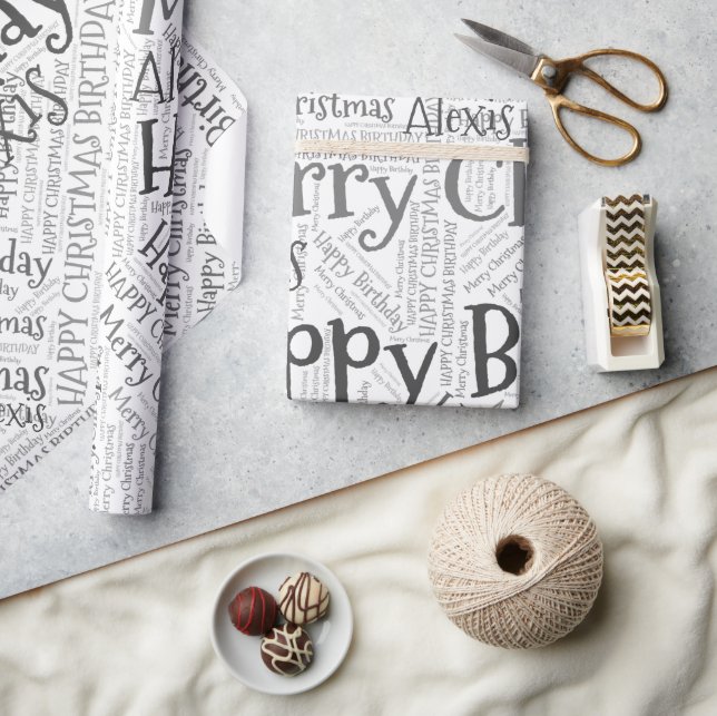 Personalized Name Happy Christmas Birthday Funny W Wrapping Paper (Crafts)