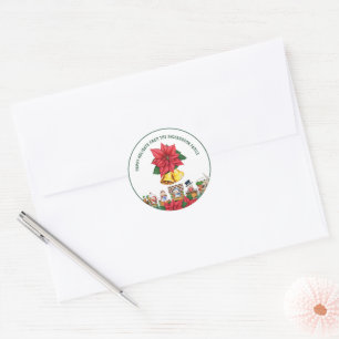 Personalized Name Happy Holidays Festive Floral Classic Round Sticker