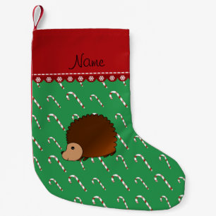 Personalized name hedgehog green candy canes small christmas stocking