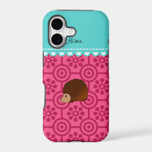 Personalized name hedgehog pink retro flowers