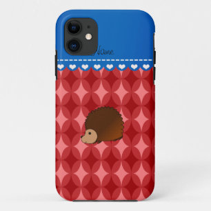 Personalized name hedgehog red retro circles iPhone 11 case
