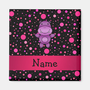 Personalized name hippo black pink polka dots magnet