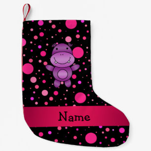 Personalized name hippo black pink polka dots small christmas stocking