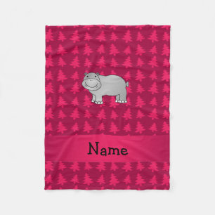 Personalized name hippo pink christmas trees fleece blanket