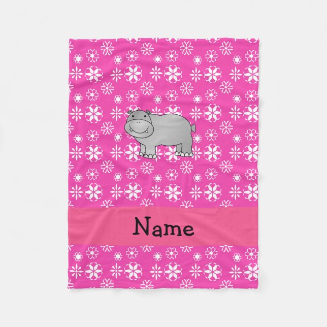 Personalized name hippo pink snowflakes fleece blanket (Front)