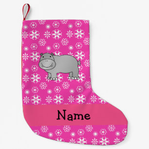 Personalized name hippo pink snowflakes small christmas stocking