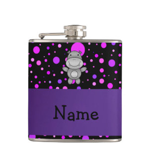 Personalized name hippo purple polka dots hip flask