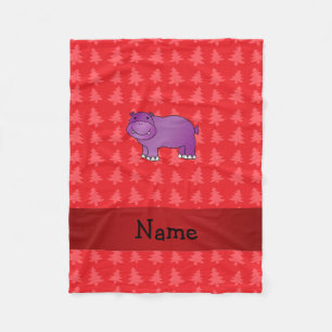 Personalized name hippo red christmas trees fleece blanket