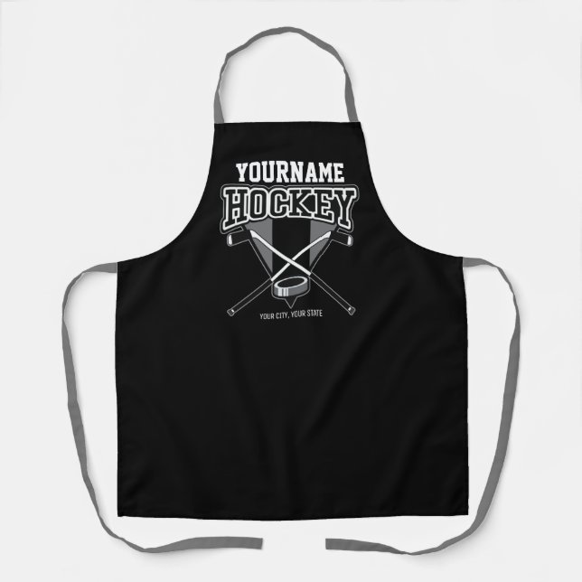 Personalized NAME Hockey Player Stick Puck Team   Apron (Front)