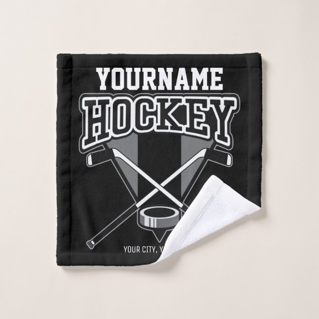Personalized NAME Hockey Player Stick Puck Team  Bath Towel Set (Wash Cloth)