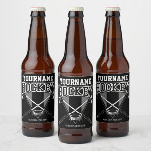 Personalized NAME Hockey Player Stick Puck Team Beer Bottle Label