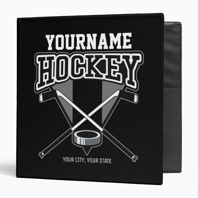 Personalized NAME Hockey Player Stick Puck Team Binder (Front/Inside)