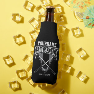 Personalized NAME Hockey Player Stick Puck Team  Bottle Cooler