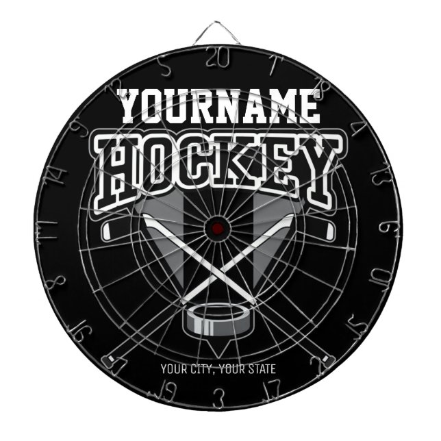 Personalized NAME Hockey Player Stick Puck Team   Dartboard (Front)