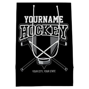 Personalized NAME Hockey Player Stick Puck Team  Medium Gift Bag