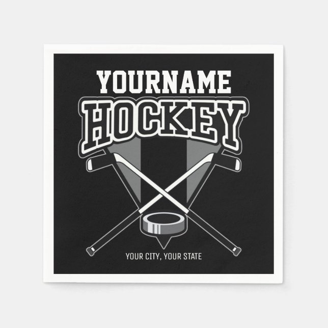 Personalized NAME Hockey Player Stick Puck Team  Napkin (Front)
