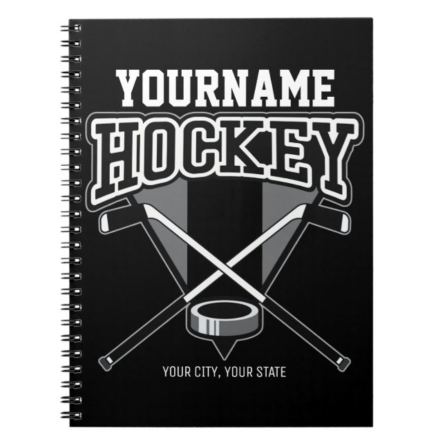 Personalized NAME Hockey Player Stick Puck Team  Notebook (Front)
