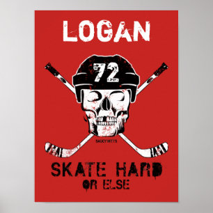 Personalized Name Hockey Skull Helmet Sticks Red Poster