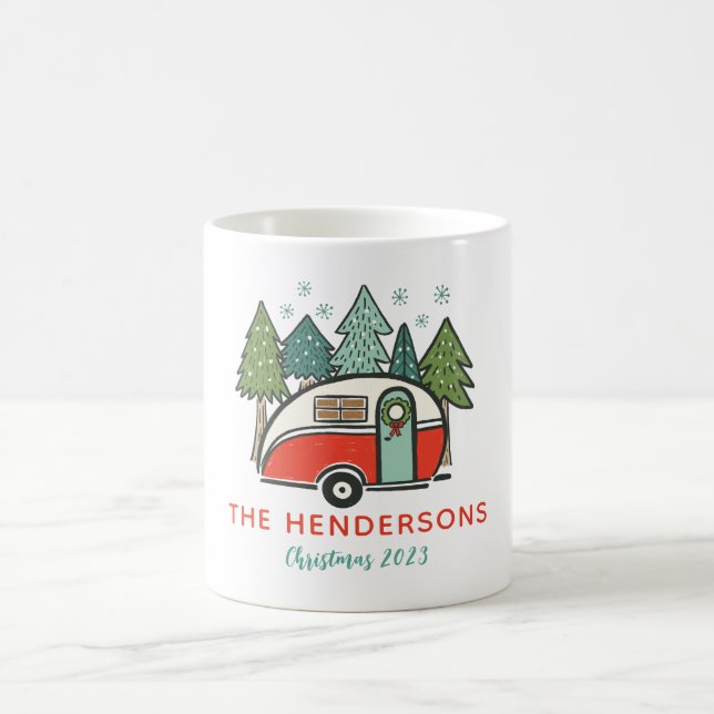 Personalized Name Holidays Red Camper Christmas Coffee Mug (Center)
